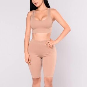 Fashion Nova Bondoc Biker Short 2 Piece Set - Brown US M